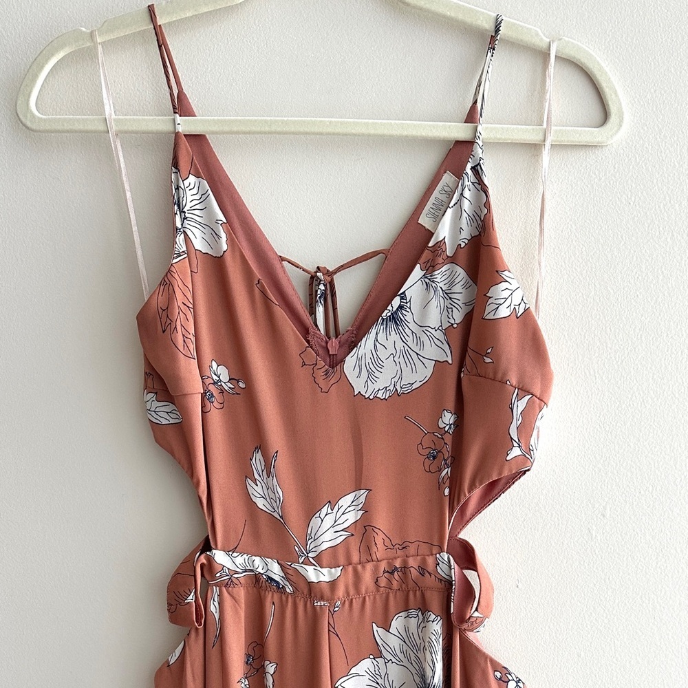 Sienna Sky Floral Cutout Wide Leg Jumpsuit, Peach/White, Summer/Spring, Small - Picture 2 of 16